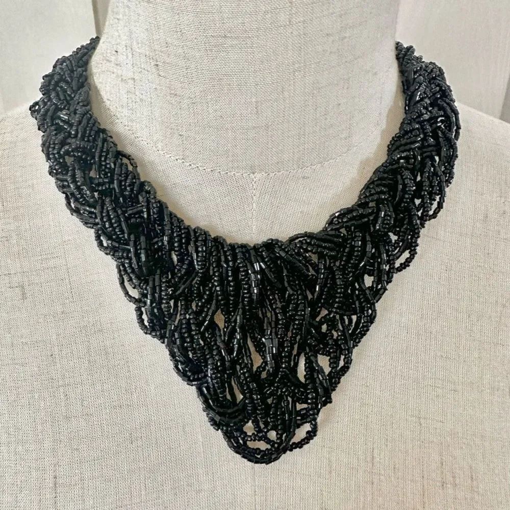 Black beaded choker necklace